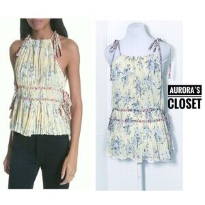 Rebecca Taylor 12 Lemond Rose Top Cotton Tie Sleeves Gathered $295